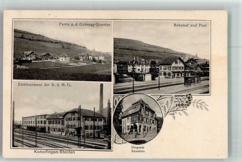 3510 Stalden BE Foto AK Fabrik B.A.M.G. Bahnhof Postamt Geschäft Drogerie