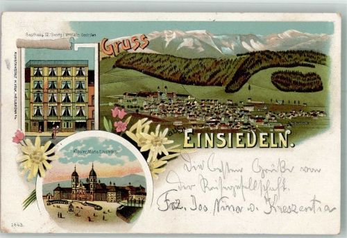 8840 Einsiedeln 1905 Lithographie Gasthaus St. Georg Kloster Maria Einsiedeln
