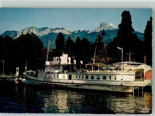 Evian-les-Bains Raddampfer Lausanne im Hafen Binnenschiff Foto AK