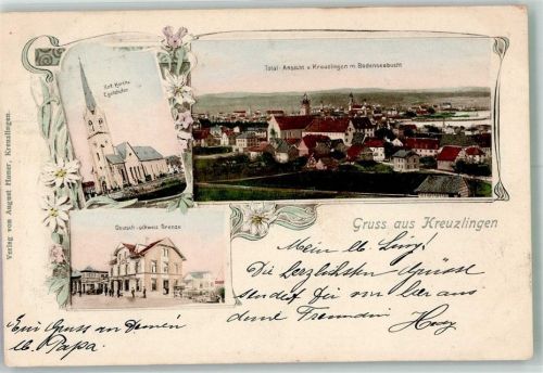 8280 Kreuzlingen 1904 Foto AK Grenze Deutsch-Schweiz Ref. Kirche Kirche