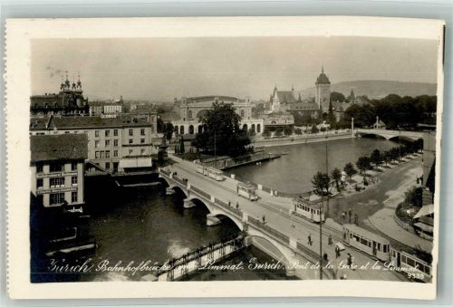 8000 Zürich 1932 Foto AK Bahnhofsbrücke Straße Limmat