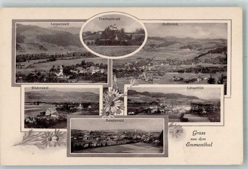 3454 Sumiswald 1922 Foto AK Gruss aus dem Emmental Lauperswil Rüderswil Lützelflüh Zollbrück