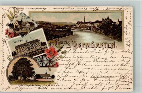 5620 Bremgarten AG 1900 Lithographie Anstalt St. Joseph Schulhaus Linde Einsiedelei Emaus