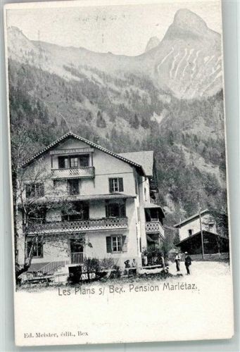 1880 Les Plans-sur-Bex Foto AK Pension Marlétaz