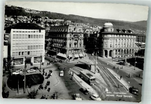 2500 Biel/Bienne 1964 Foto AK Centralpatz Omnibus Auto Geschäft