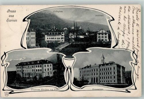 6060 Sarnen 1908 Foto AK Pensionat Nicolaus von Flüe Gymnasium Schlössli