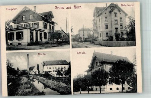 9326 Horn Foto AK Mühle Schule Bahnhofstrasse Hautpstrasse
