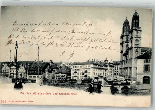 8000 Zürich Foto AK Münsterbrücke Großmünster