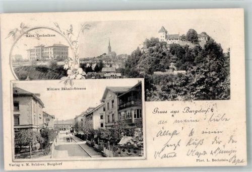 3400 Burgdorf Berthoud 1902 Foto AK Schloss Kath. Technikum Mittlere Bahnhofstrasse
