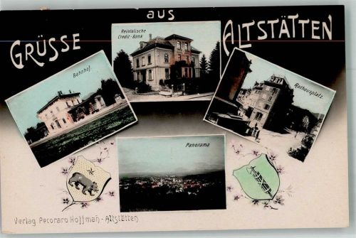 9450 Altstätten SG 1915 Foto AK Bahnhof Reintalische Bank Rathausplatz
