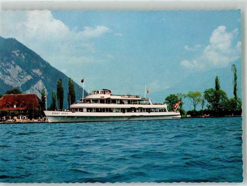 Unterseen Motorschiff Stadt Bern auf dem Thunersee Fotograf Krebs Bordstempel Binnenschiff Foto AK
