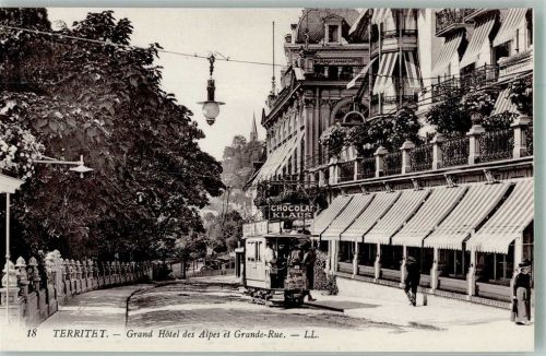 1820 Territet Foto AK Grand Hotel des Alpes Grand Rue Straßenbahn