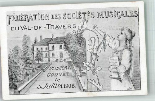 2105 Travers Radierung Sänger - Muskikfest 1908 Val de Travers