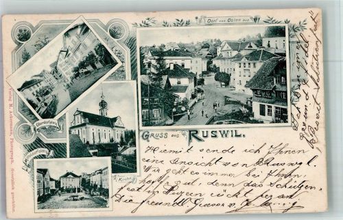 6017 Ruswil 1901 Foto AK Oberdorfplatz Kirche Mitteldorfplatz