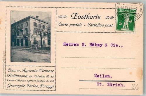 6500 Bellinzona 1917 Foto AK Cooperativa Agricola Ticinese