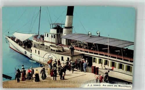 Montreux Hafen Dampfschiff Lausanne Binnenschiff Foto AK