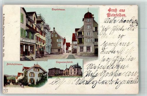8570 Weinfelden 1901 Foto AK Fabrik Teigwaren Bahnhofstrasse Hauptstrasse