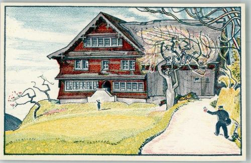 8872 Weesen Künstlersteindruck sign. Rüegg,E.a.. Bauernhaus auf Strahlegg Breifträger