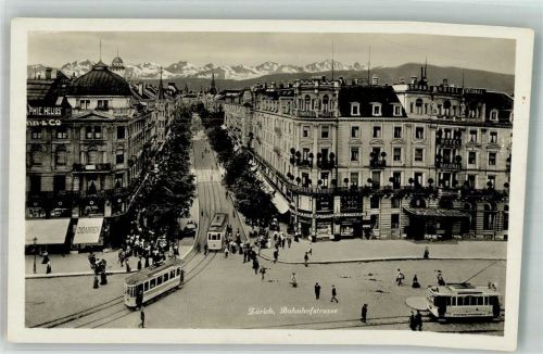 8000 Zürich Foto AK Straßenbahn Hotel Geschäft Bahnhofstrasse