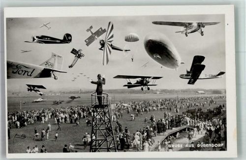 8600 Dübendorf Fotomontage AK Zeppelin Flugzeug Flugplatz