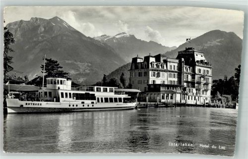 Interlaken Hotel du Lach Dampfer Rothorn Binnenschiff Foto AK