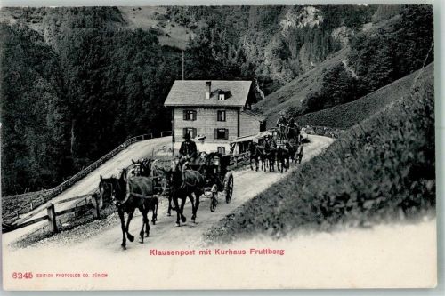 Klausenstrasse Postkutsche Klausenpost Kurhaus Fruttberg Postkutsche Schweiz 1906 Foto AK