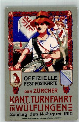 8408 Wülflingen Winterthur 1910 Lithographie Kant. Turnfahrt 1910