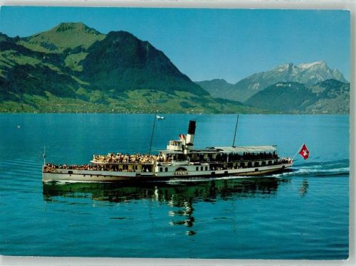 Raddampfer Gallia auf dem Vierwaldstättersee mit Buochserhorn und Pilatus Photoglob 7193 Binnenschiff Foto AK