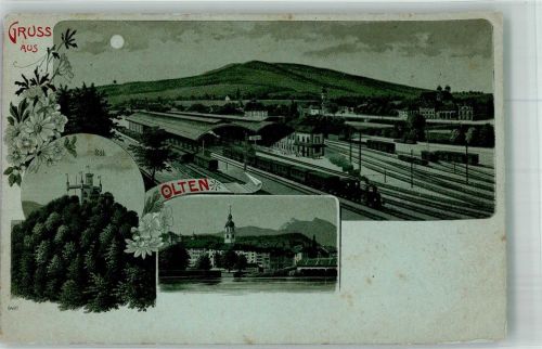 Olten Bahnhof Eisenbahn Mondschein Bahnhof Schweiz Lithographie