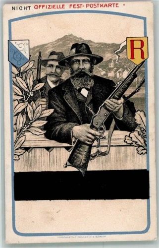 8000 Zürich Lithographie Schützenfest Wappen Mann mit Gewehr