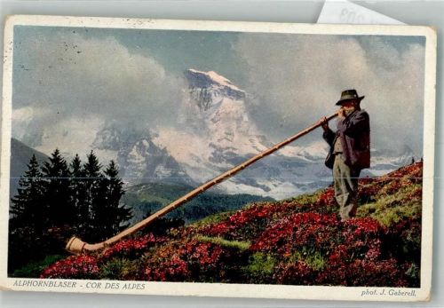 Foto J. Gaberell Bläser Photograph. Anstalt 6085 Alphorn 1924