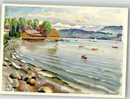 8000 Zürich Lithographie / Künstlerkarte Landes- Ausstellung 1939 Bündner- und Fischerstube