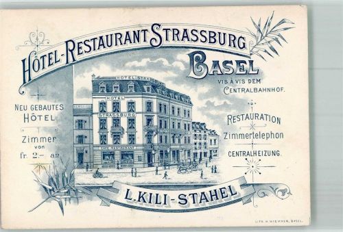 4000 Basel Bâle Lithographie Hotel Gasthaus Strassburg keine AK