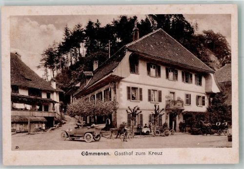 3205 Gümmenen Foto AK Auto Oldtimer Fahrrad Gasthaus zum Kreuz