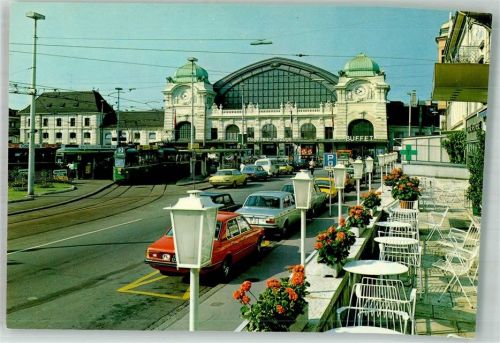 Basel Bâle Hauptbahnhof Centralbahnplatz Auto Straßenbahn Bahnhof Schweiz Foto AK