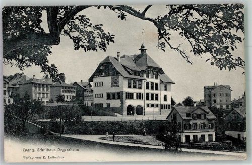 9113 Degersheim 1905 Foto AK ev. Schulhaus