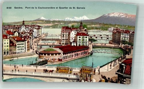 1200 Genève Genf Foto AK Straßenbahn Pont de la Coulouvreniere Qaurtier de St. Gervais