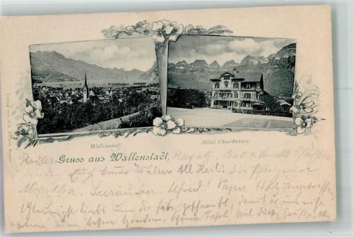8880 Walenstadt 1899 Foto AK Hotel Churfirsten Bahnpost Zug 9218 Nr. 28