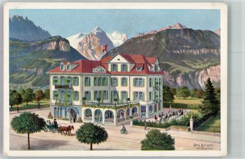 3860 Meiringen Lithographie / Künstlerkarte sign. Schlaefli, O. Hotel Flora