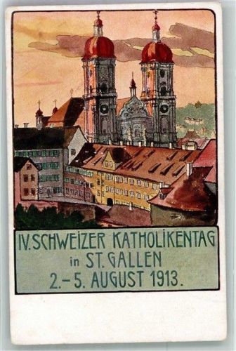 9000 St. Gallen S. Gallo Lithographie Kirche IV.Schweizer Katholikentag 1913