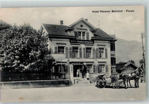 8890 Flums 1912 Foto AK Bahnpost Zug 2092 Hotel Pension Bahnhof