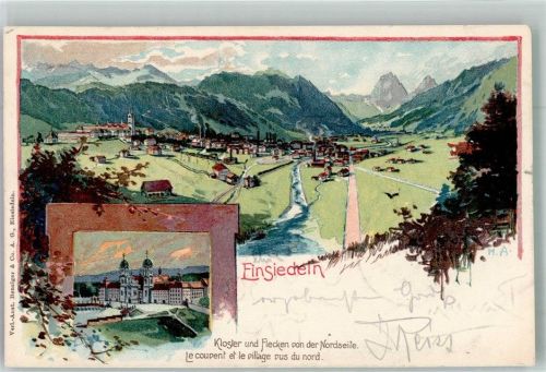 8840 Einsiedeln 1904 Lithographie / Künstlerkarte Kloster Adelskorrespondens