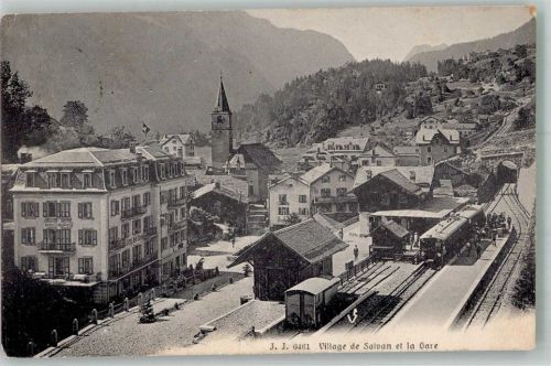 1922 Salvan 1909 Foto AK Bahnhof Eisenbahn Kirche
