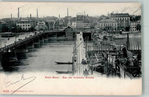 4000 Basel Bâle 1904 Foto AK Rhein Baustelle mittlere Brücke
