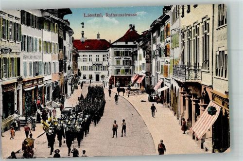4410 Liestal Foto AK Feldpost Tg.Pi.Kp. 6 Rathaus Uniform Kapelle Geschäft
