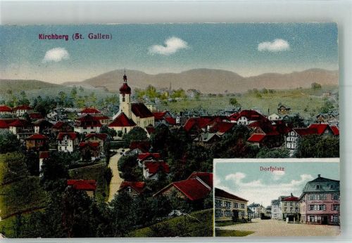 9533 Kirchberg SG 1921 Foto AK Kirche Dorfplatz