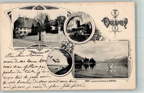 1800 Vevey 1907 Foto AK Schloss Kirche St. Martin