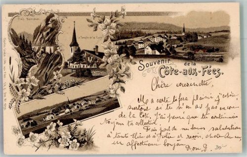 2117 La Côte-aux-Fées 1898 Lithographie Kirche