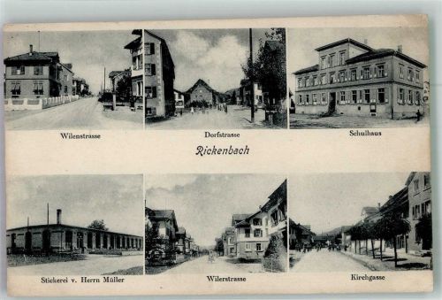 6221 Rickenbach LU 1921 Foto AK Fabrik Stickerei Wilenstrasse Dorfstrasse Kirchgasse