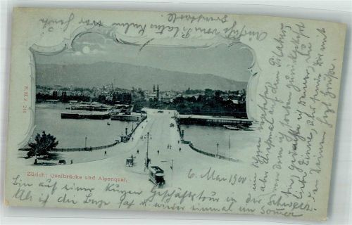 8000 Zürich 1900 Foto AK Pferdestraßenbahn Quaibrücke
